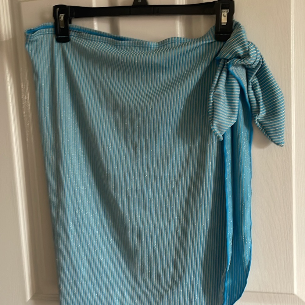 NWT- Andie-Turquoise and White Striped Sarong Swim Cover-Up - Picture 6 of 6